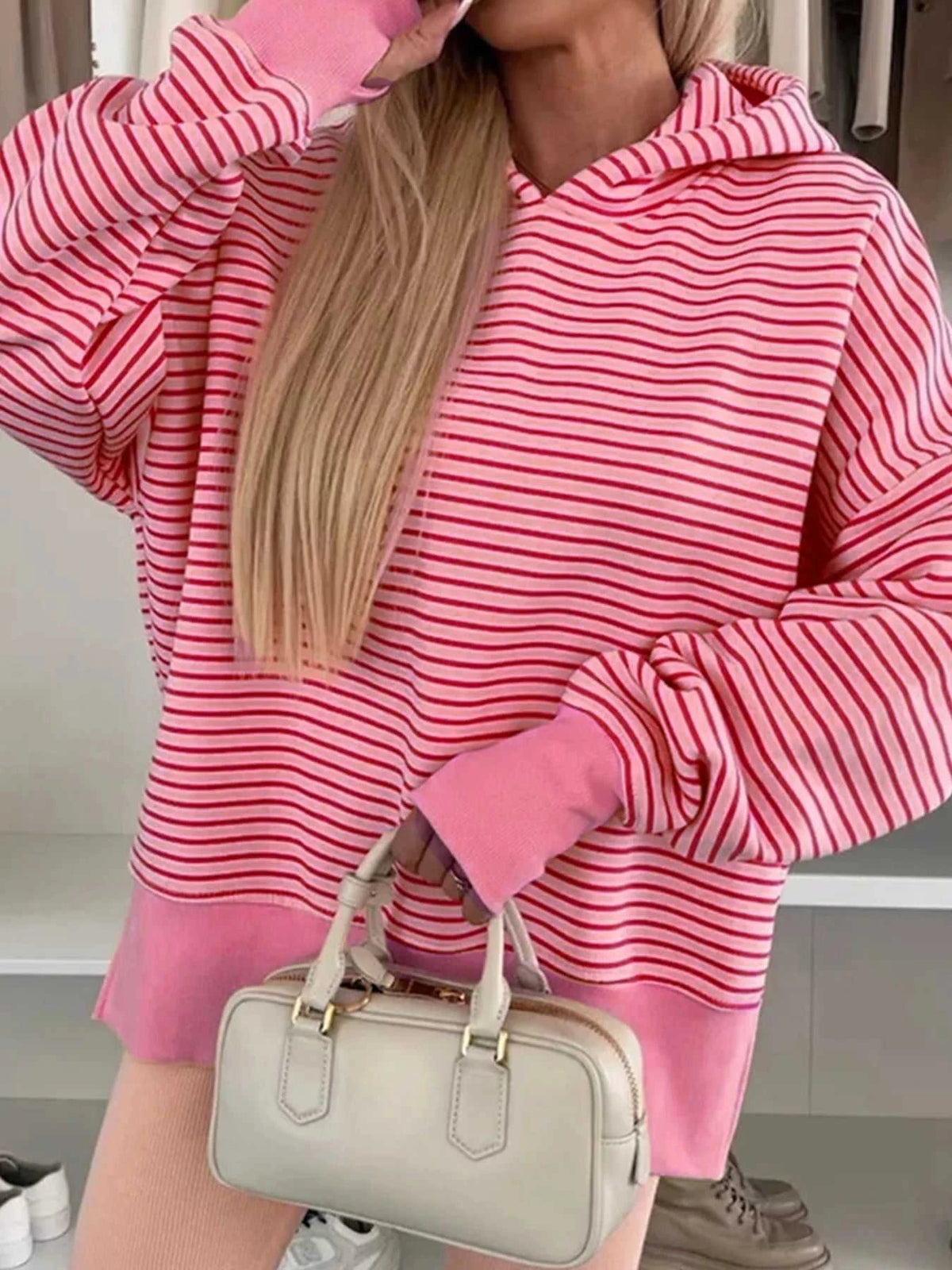 Striped Oversized Hoodie with Kangaroo Pocket 100100971581599 52 Affordable Fashion Under $100 Jerry's Apparel 