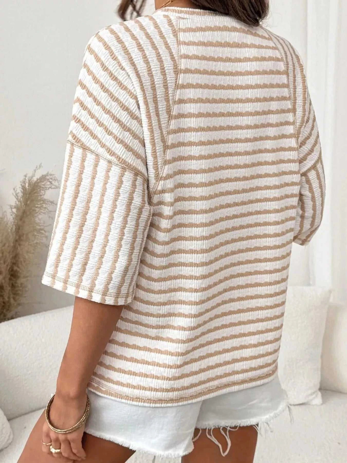 Casual Striped Raglan Sleeve Textured T-Shirt 101001019077269 38 Affordable Fashion Under $100 Jerry's Apparel 