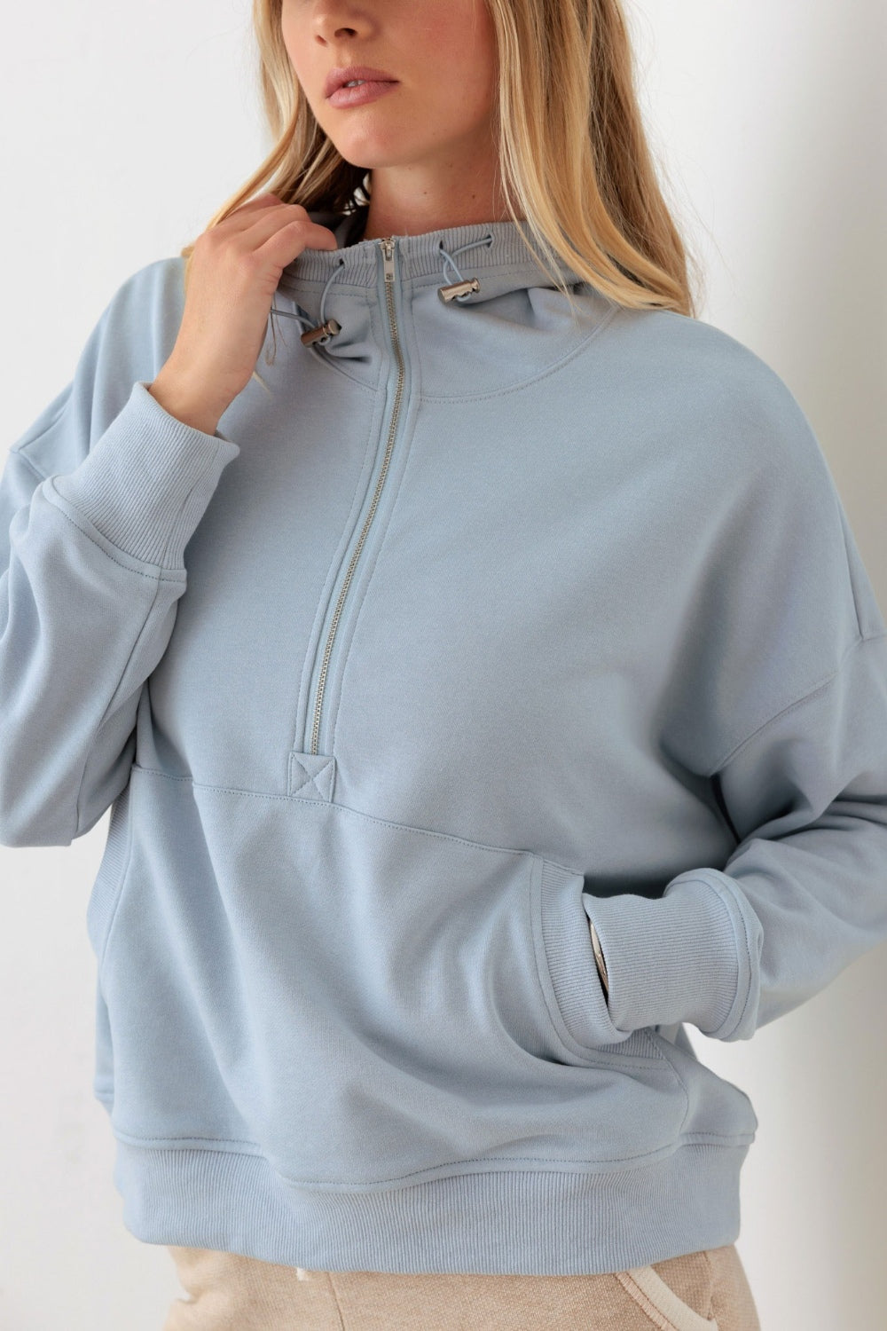 Le Lis Half Zip Drawstring Mock Neck Hoodie