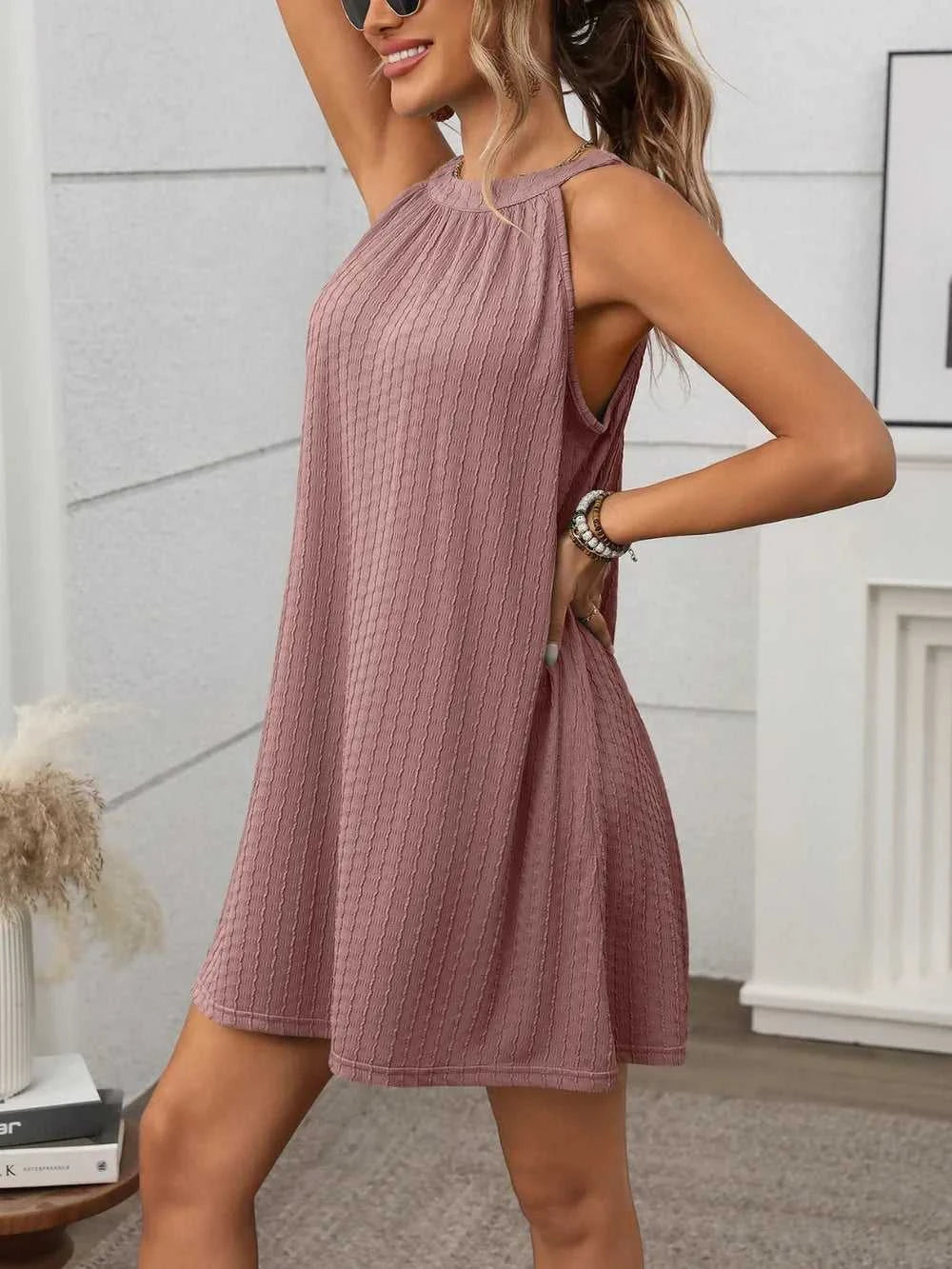 Textured Grecian Neck Mini Dress 100100516101866 24 Affordable Fashion Under $100 Jerry's Apparel 