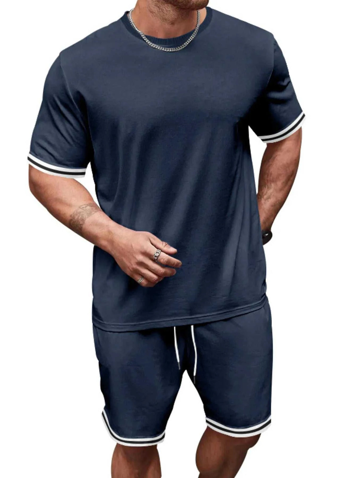 Men's Full Size Striped Short Sleeve Tee and Shorts Set Plus Size 100400468478831 33 Affordable Fashion Under $100 Jerry's Apparel 