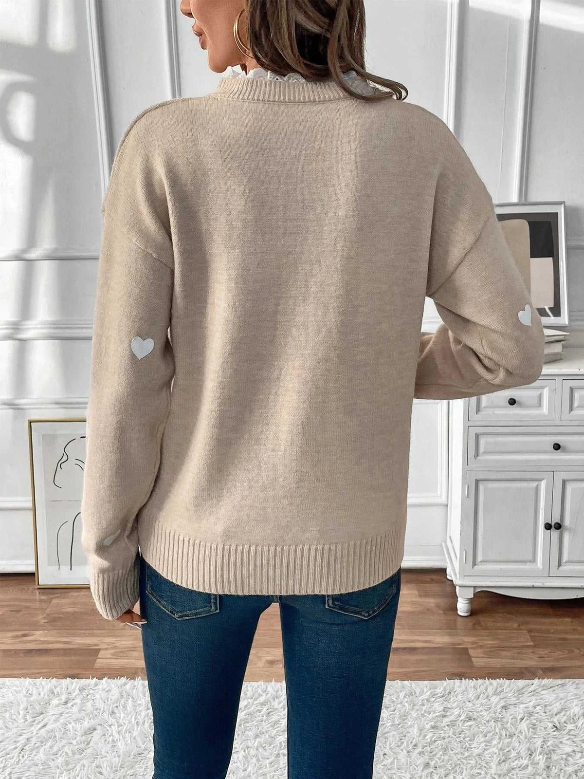 Heart V-Neck Long Sleeve Sweater 100100348759544 46 Affordable Fashion Under $100 Jerry's Apparel 