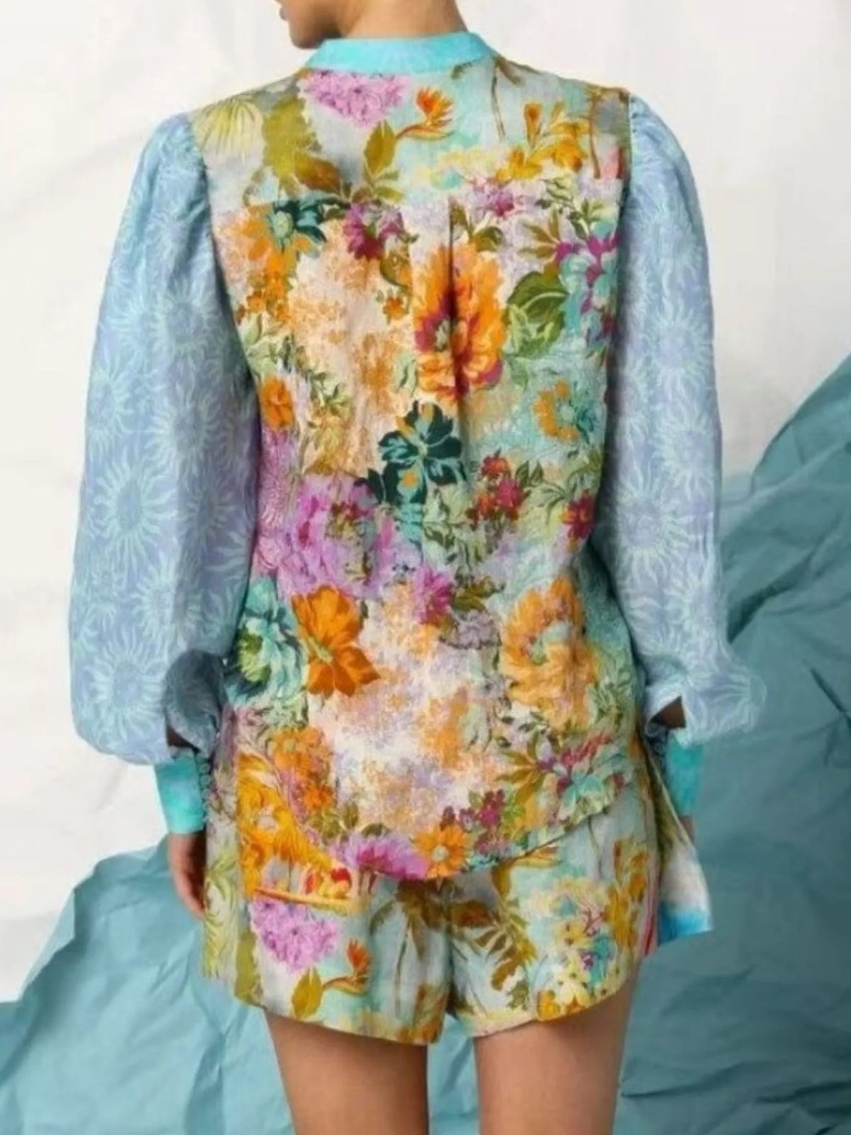 Printed Button Up Shirt and Shorts Set