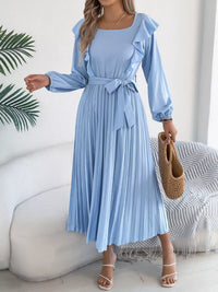 Ruffled Pleated Midi Dress with Waist Tie 101001197851740 44 Affordable Fashion Under $100 Jerry's Apparel 