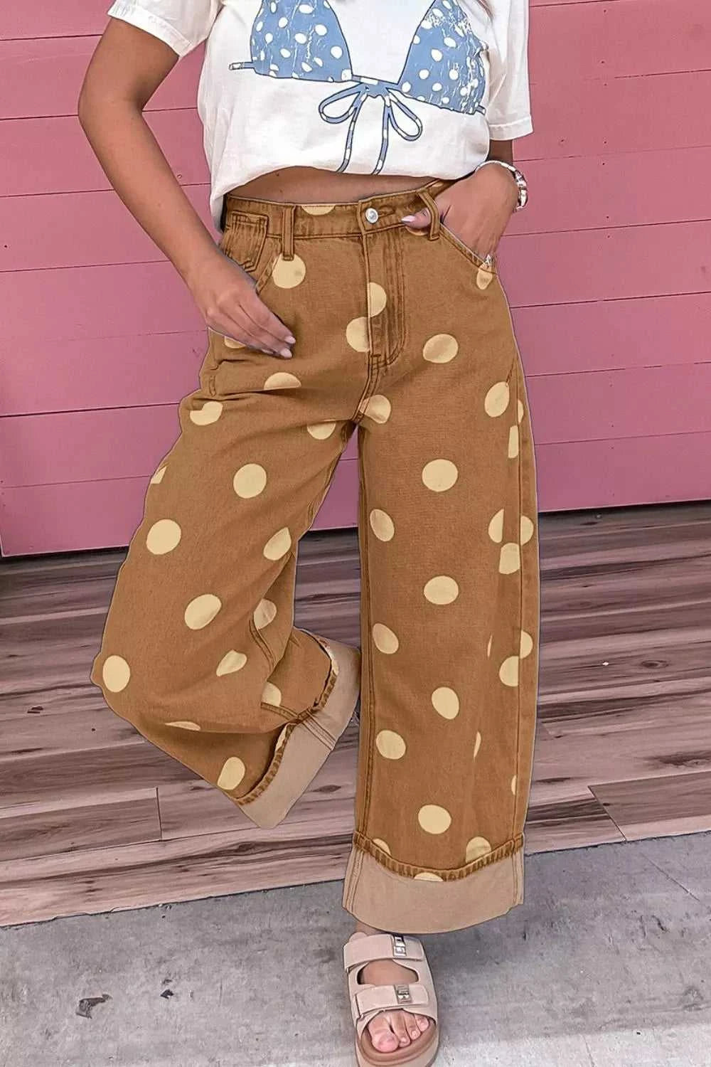 Polka Dot Wide Leg Jeans 100100652241333 69 Affordable Fashion Under $100 Jerry's Apparel 