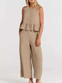 Full Size Ruffled Hem Sleeveless Top and Wide-Leg Pants Set Plus Size 100100048319818 31 Affordable Fashion Under $100 Jerry's Apparel 