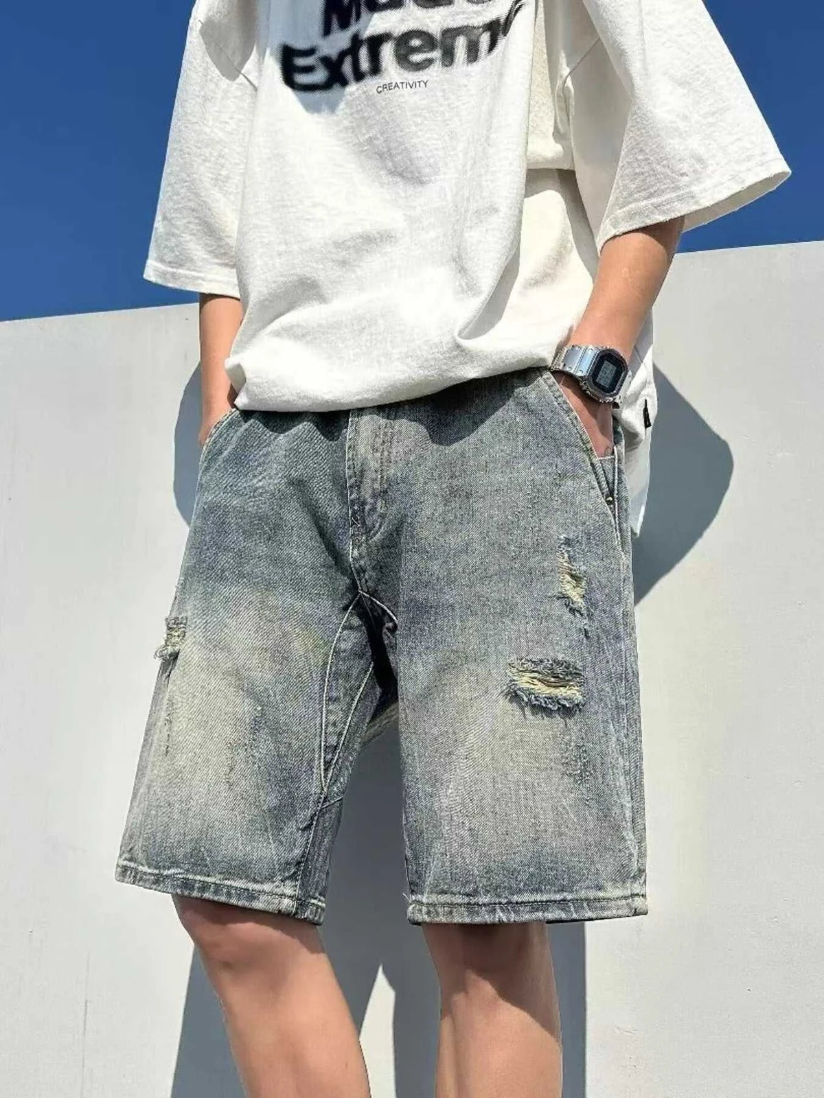 Men's Full Size Distressed Wash Denim Shorts Plus Size 100400677626119 38 Affordable Fashion Under $100 Jerry's Apparel 
