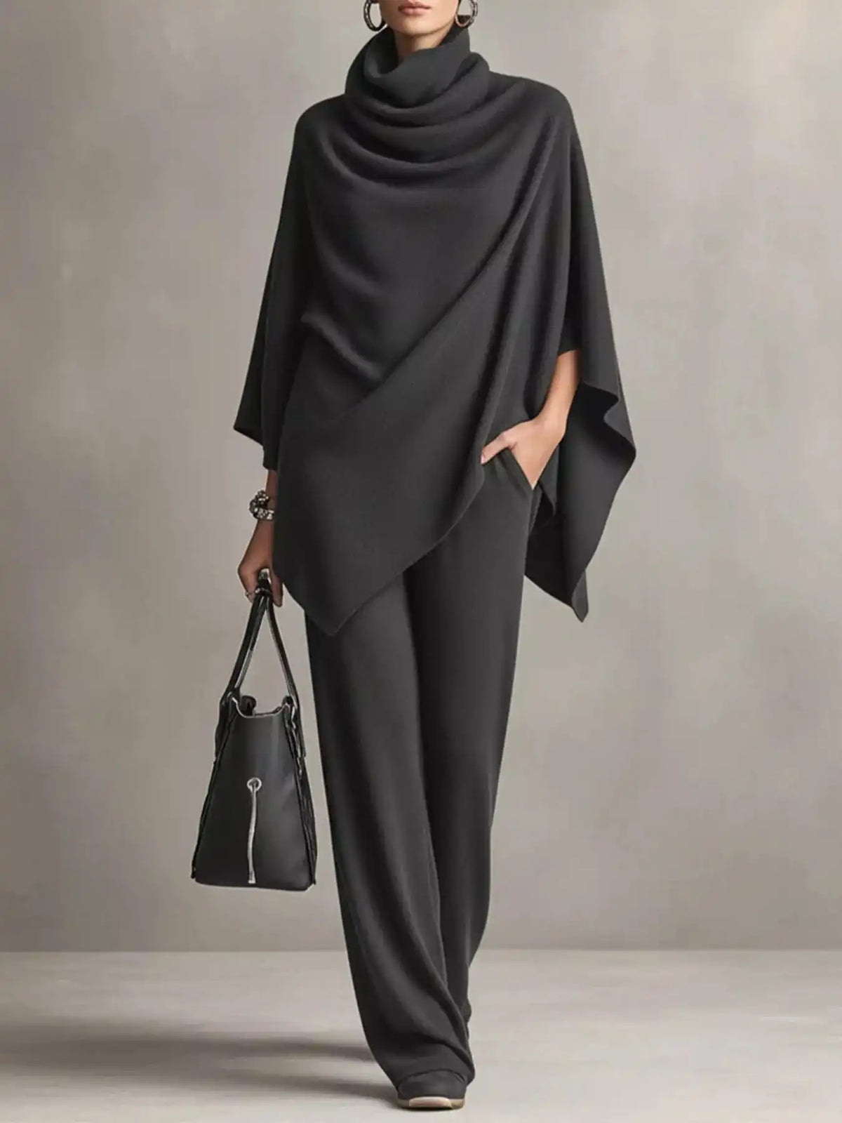 Full Size Turtleneck Poncho and Wide-Leg Pants Set Plus Size 101002605950123 65 Gifts for Her Jerry's Apparel 