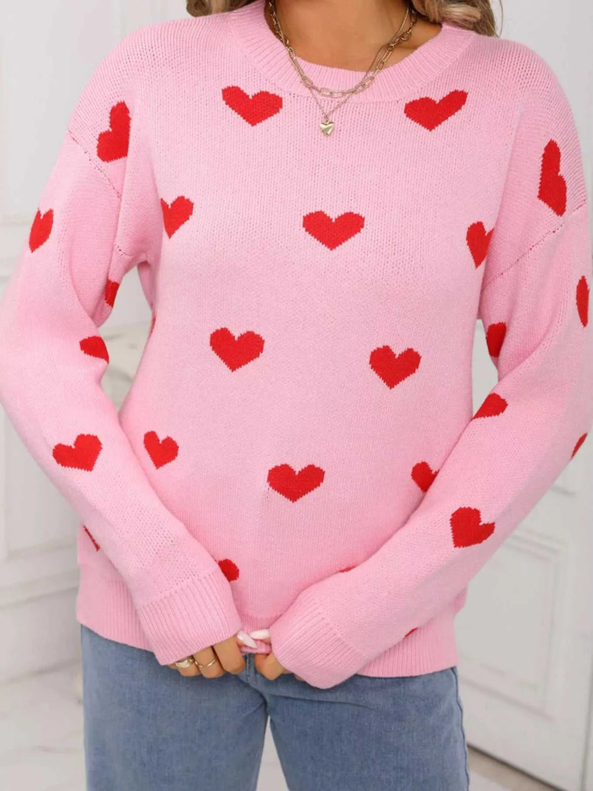 Valentine's Day Heart Pattern Dropped Shoulder Sweater 100100193932322 48 Affordable Fashion Under $100 Jerry's Apparel 