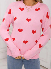 Valentine's Day Heart Pattern Dropped Shoulder Sweater 100100193932322 48 Affordable Fashion Under $100 Jerry's Apparel 