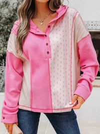 Mixed Texture Waffle Floral Patchwork Hooded Oversize Pullover 100100599360208 50 Affordable Fashion Under $100 Jerry's Apparel 