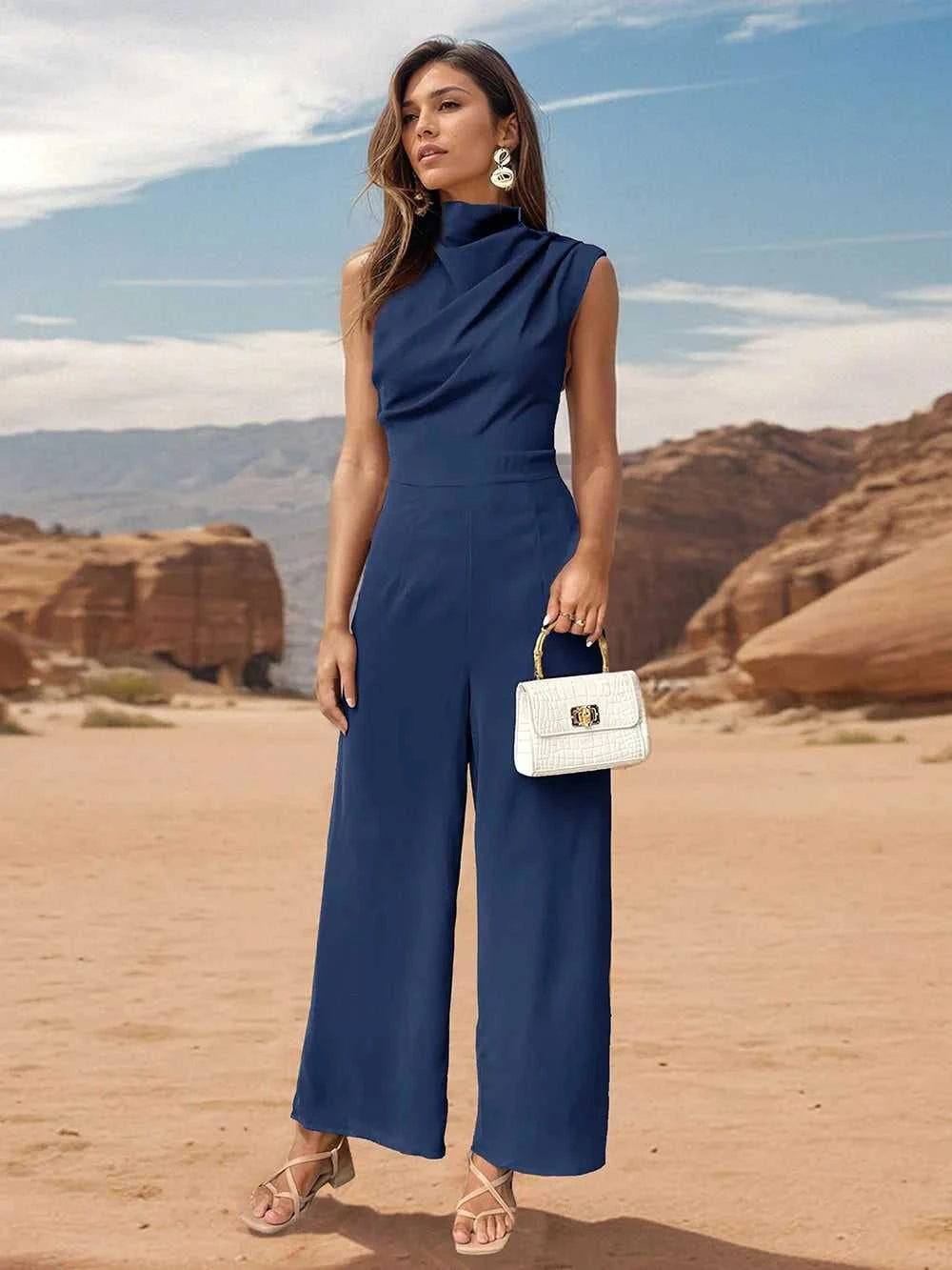 Perfee Ruched Mock Neck Sleeveless Jumpsuit 100100345642914 38 Affordable Fashion Under $100 Jerry's Apparel 