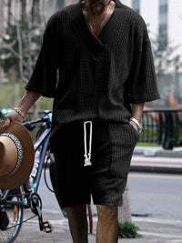 Men's Full Size Casual Knit V-Neck Short Sleeve Top and Shorts Set Plus Size 100400200384867 38 Men's Sets Jerry's Apparel 
