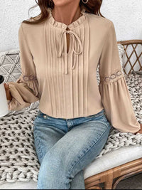 Perfee Frill Tie Neck Long Sleeve Blouse 100100140621598 33 Affordable Fashion Under $100 Jerry's Apparel 