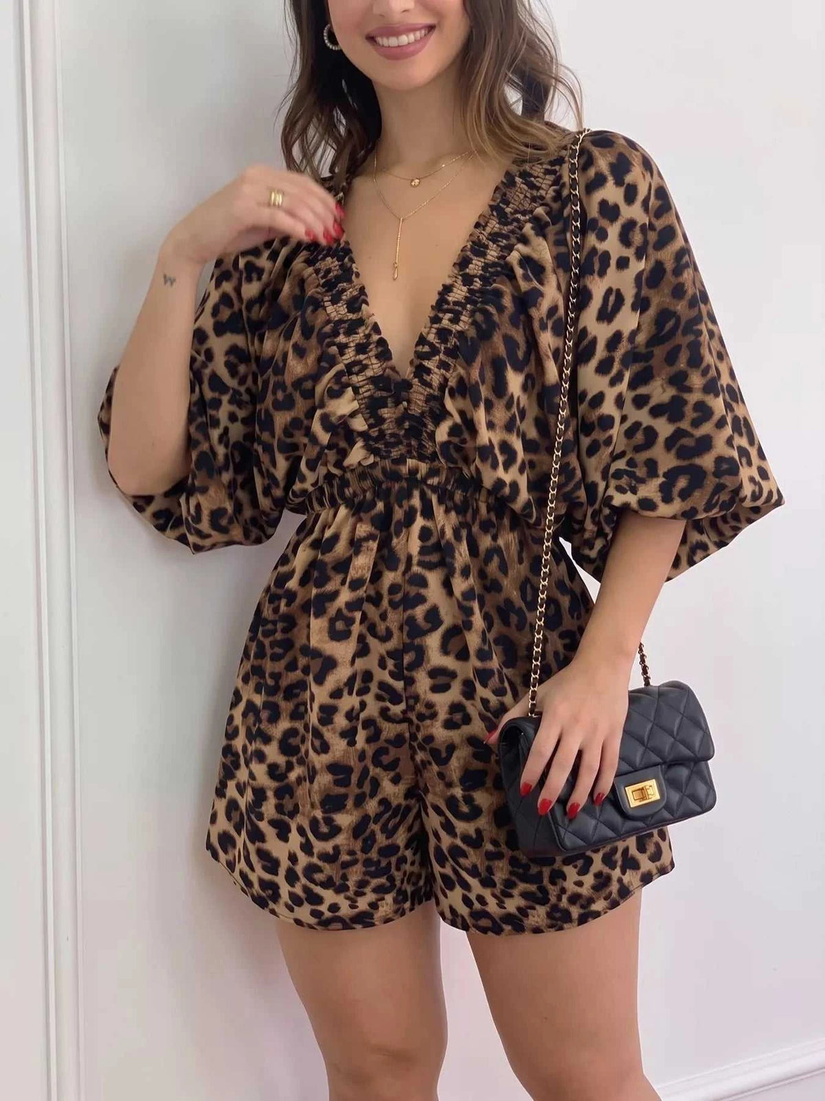V-Neck Leopard Print Puff Sleeve Romper 101001357291965 28 Affordable Fashion Under $100 Jerry's Apparel 