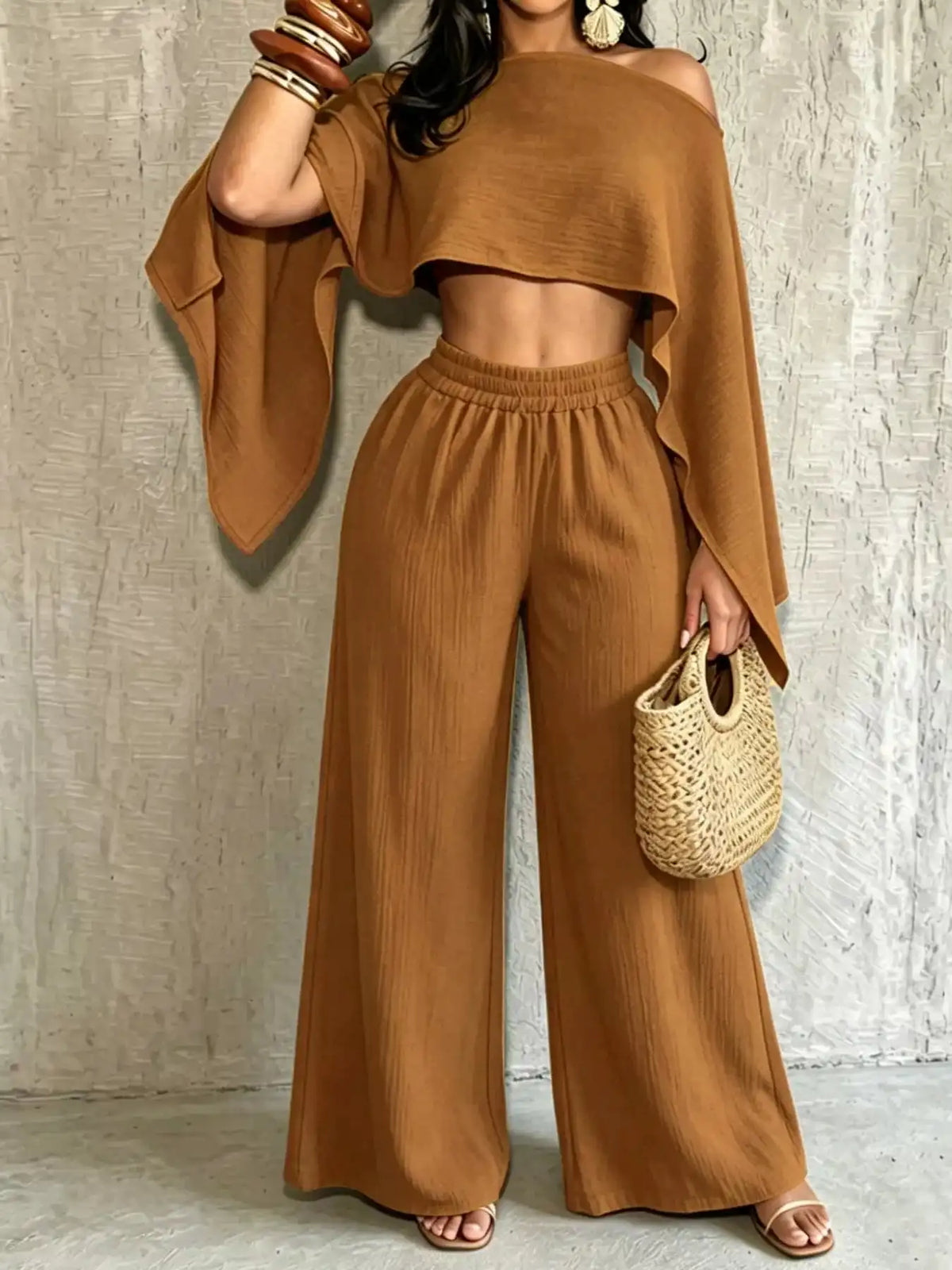 Boat Neck Crop Top and Wide-Leg Pants Set 101001634822589 57 Affordable Fashion Under $100 Jerry's Apparel 