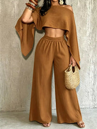 Boat Neck Crop Top and Wide-Leg Pants Set 101001634822589 57 Affordable Fashion Under $100 Jerry's Apparel 