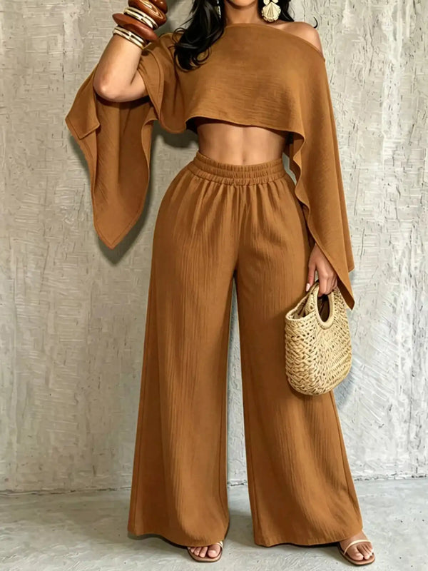 Boat Neck Crop Top and Wide-Leg Pants Set 101001634822589 57 Affordable Fashion Under $100 Jerry's Apparel 