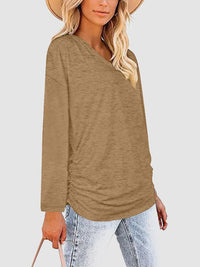 Ruched V-Neck Long Sleeve T-Shirt