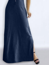 Full Size Button Front Denim Maxi Dress with Side Slit Plus Size