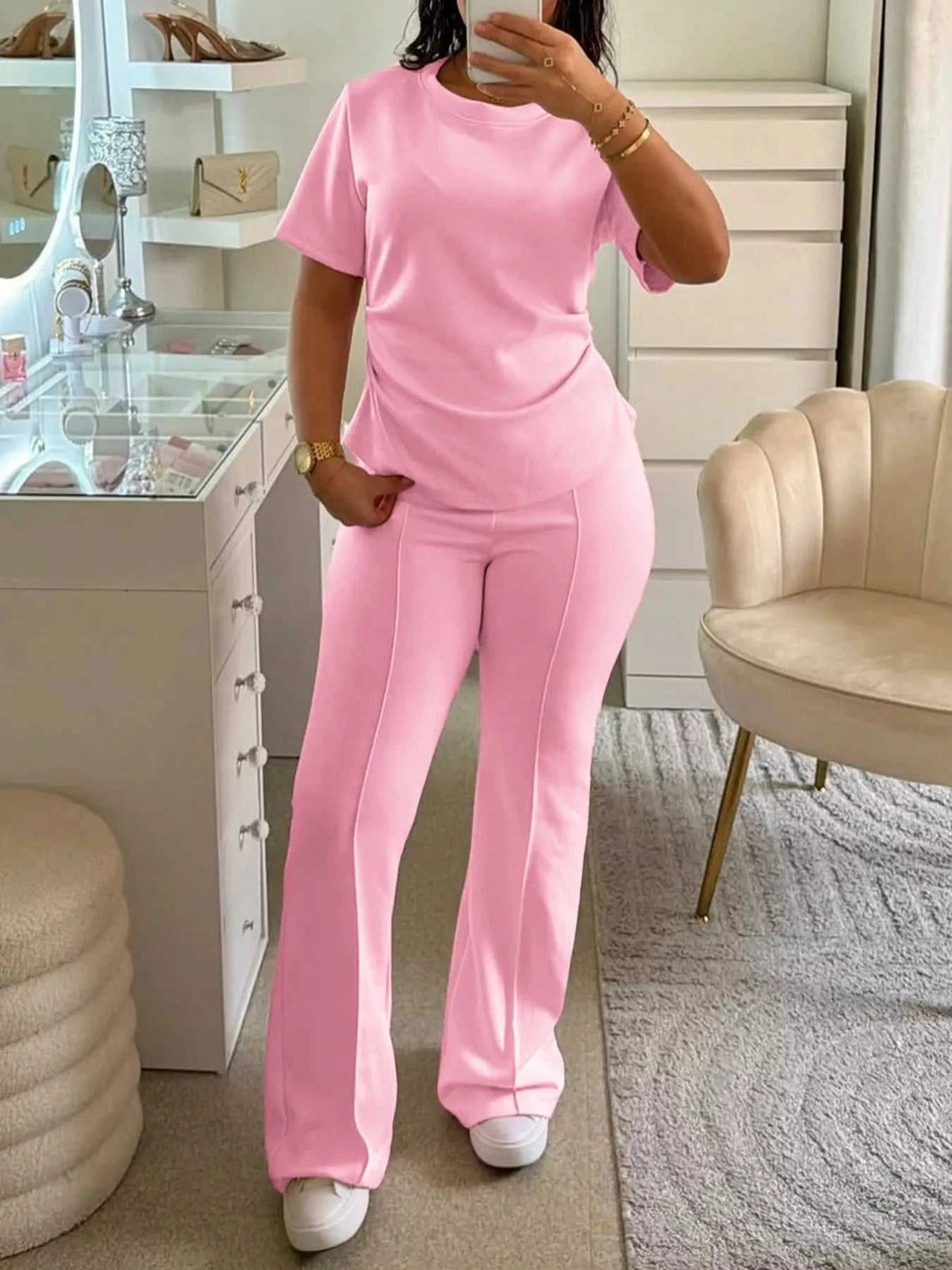 Round Neck Short Sleeve Top and Pants Set 100100859935635 53 Affordable Fashion Under $100 Jerry's Apparel 