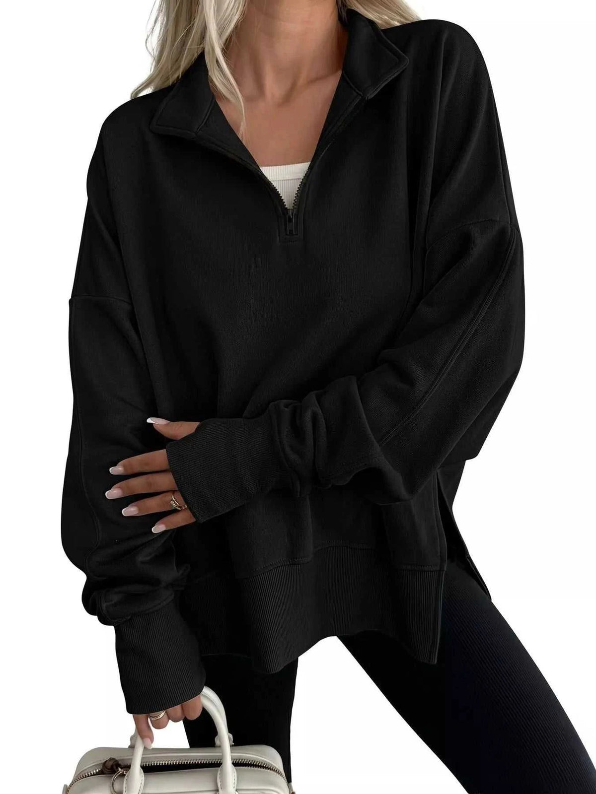 Quarter-Zip Dropped Shoulder Sweatshirt 101001101551160 56 Affordable Fashion Under $100 Jerry's Apparel 