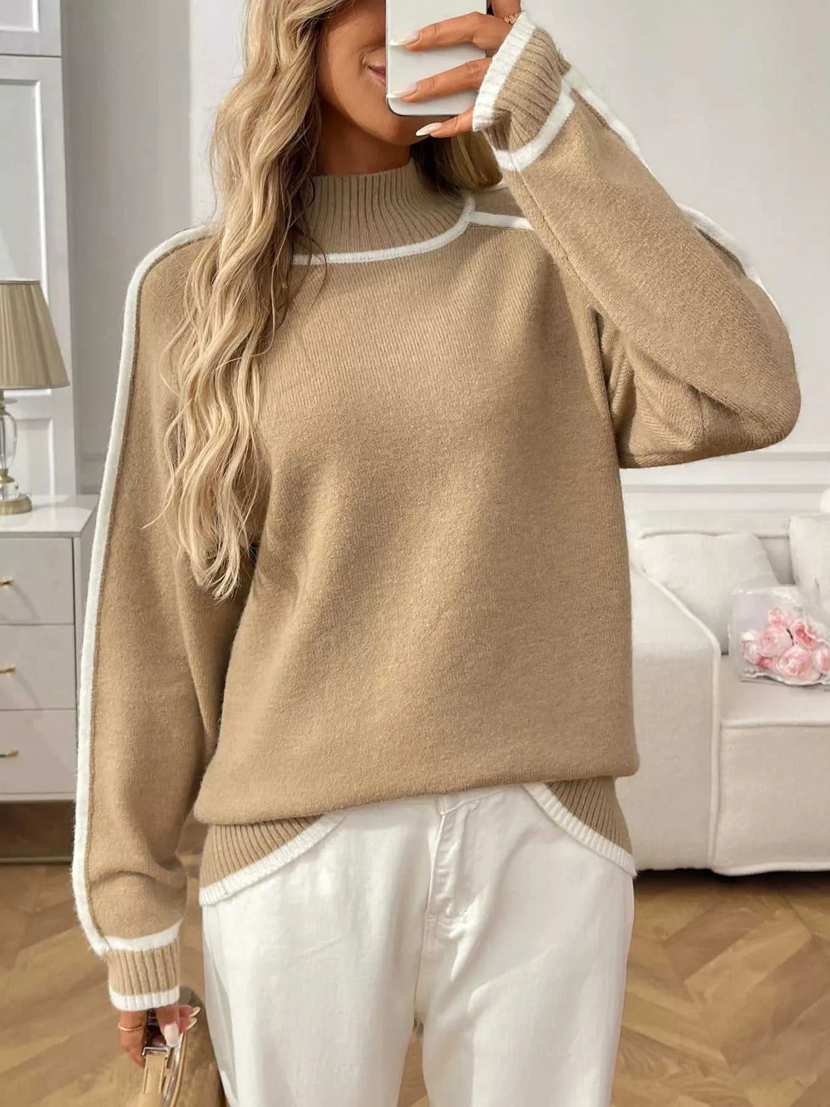Contrast Trim Turtleneck Long Sleeve Sweater 100100412481042 50 Seasonal Fashion Collections Jerry's Apparel 