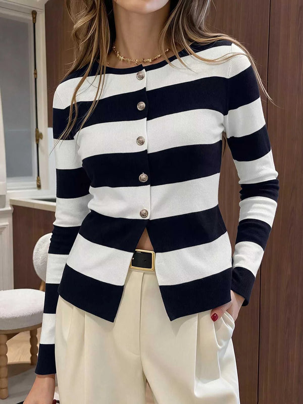 Striped Button-Down Knit Cardigan 101002019115738 55 Affordable Fashion Under $100 Jerry's Apparel 