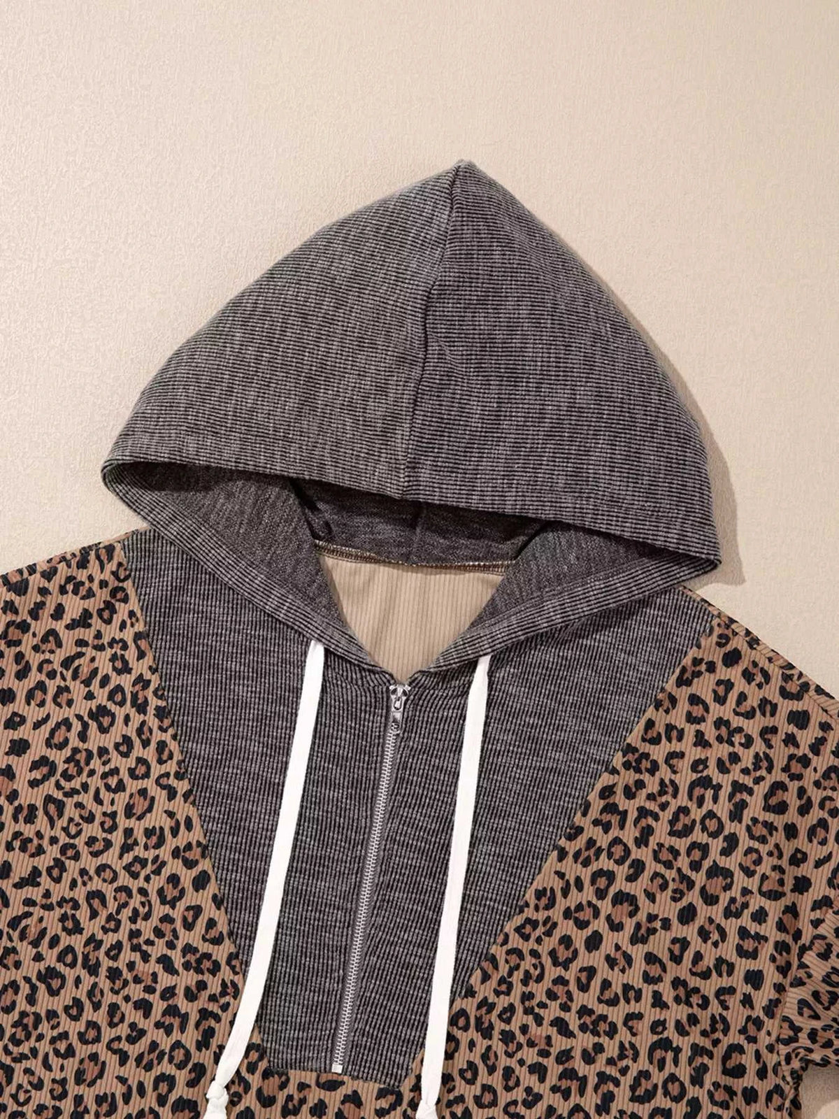 Ribbed Leopard Print Contrast Collar Zip Hoodie 100100044377034 47 Affordable Fashion Under $100 Jerry's Apparel 