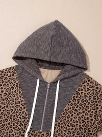 Ribbed Leopard Print Contrast Collar Zip Hoodie 100100044377034 47 Affordable Fashion Under $100 Jerry's Apparel 