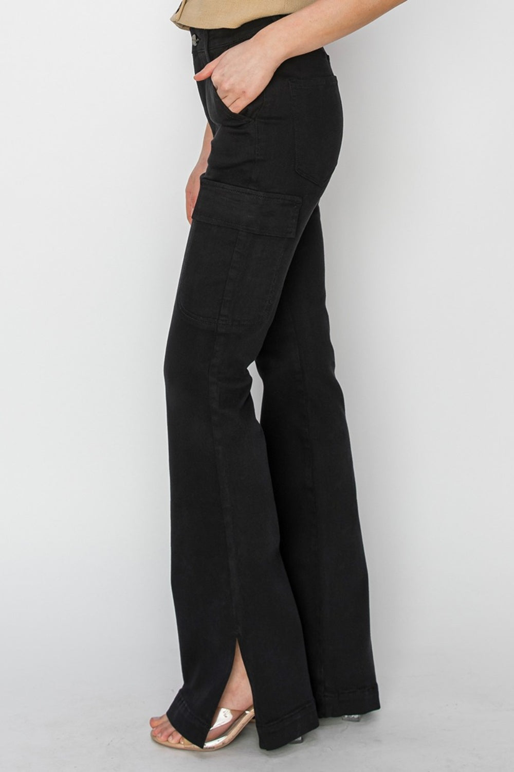 Full Size High Rise Side Slit Cargo Bootcut Jeans