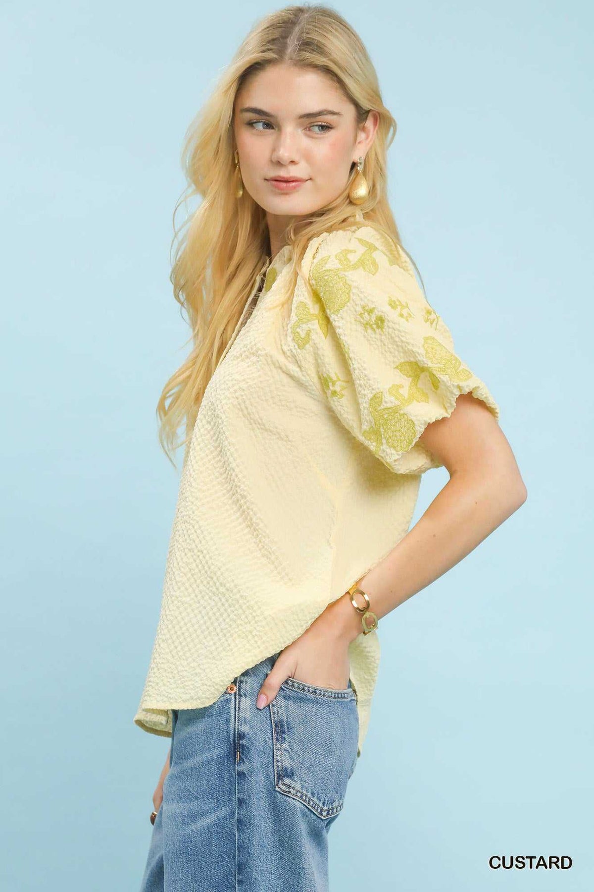 Umgee Embroidered Textured Flutter Sleeve Top 100100133131772 57 Affordable Fashion Under $100 Jerry's Apparel 