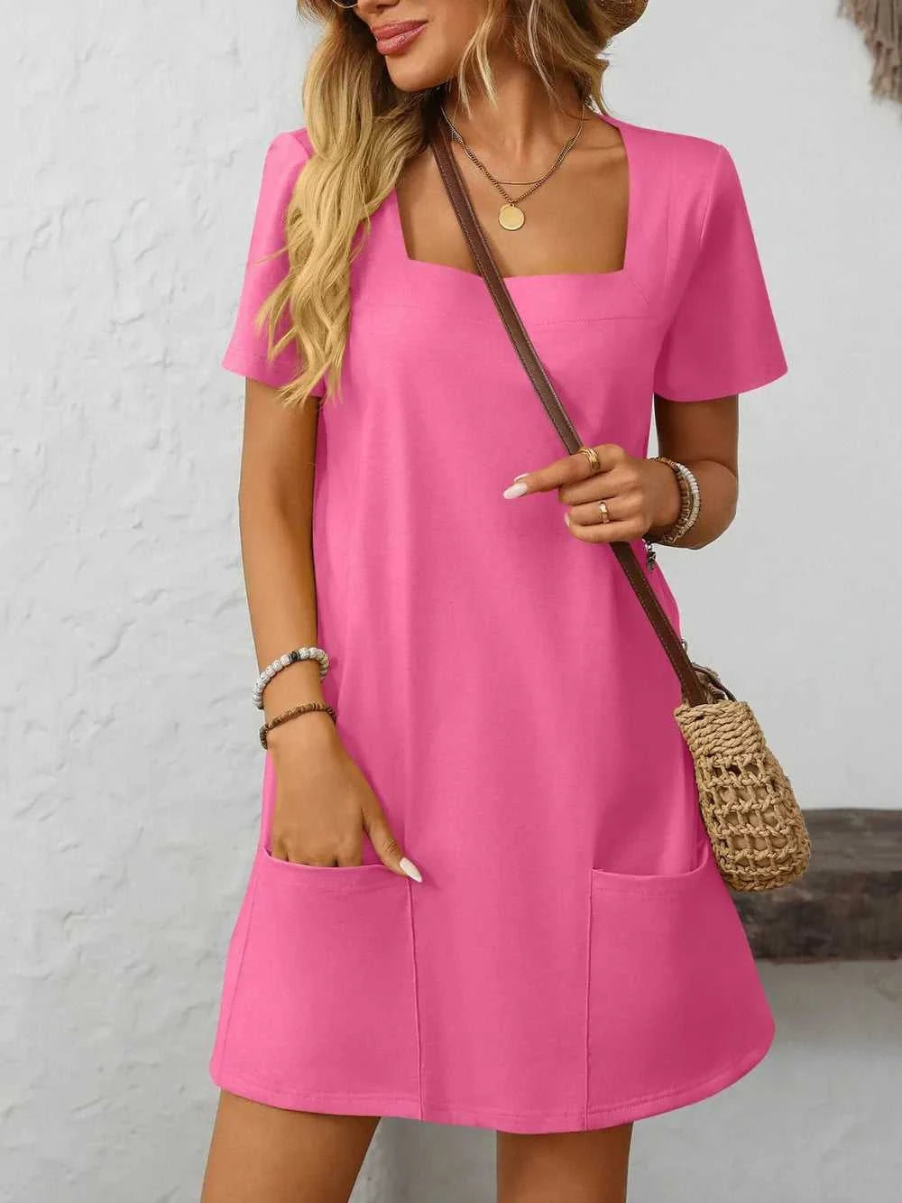 Mandy Square Neck Short Sleeve Mini Dress 100100588511470 24 Affordable Fashion Under $100 Jerry's Apparel 