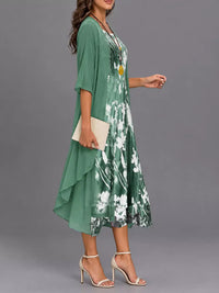 Full Size Floral Print Midi Dress and Chiffon Cardigan Set Plus Size 101001950650233 50 Affordable Fashion Under $100 Jerry's Apparel 