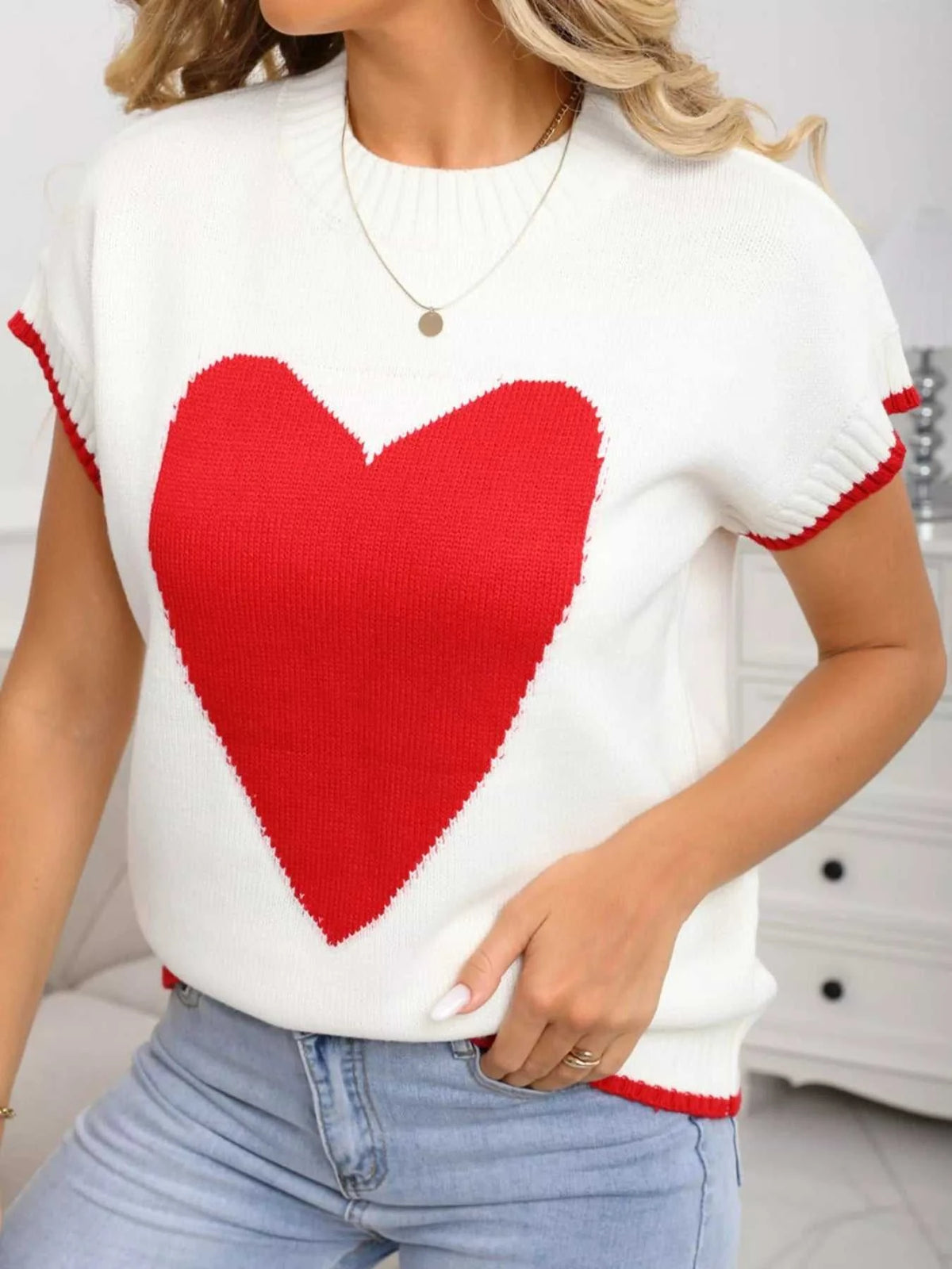 Valentine's Day Heart Graphic Short Sleeve Sweater 100100427412577 40 Affordable Fashion Under $100 Jerry's Apparel 