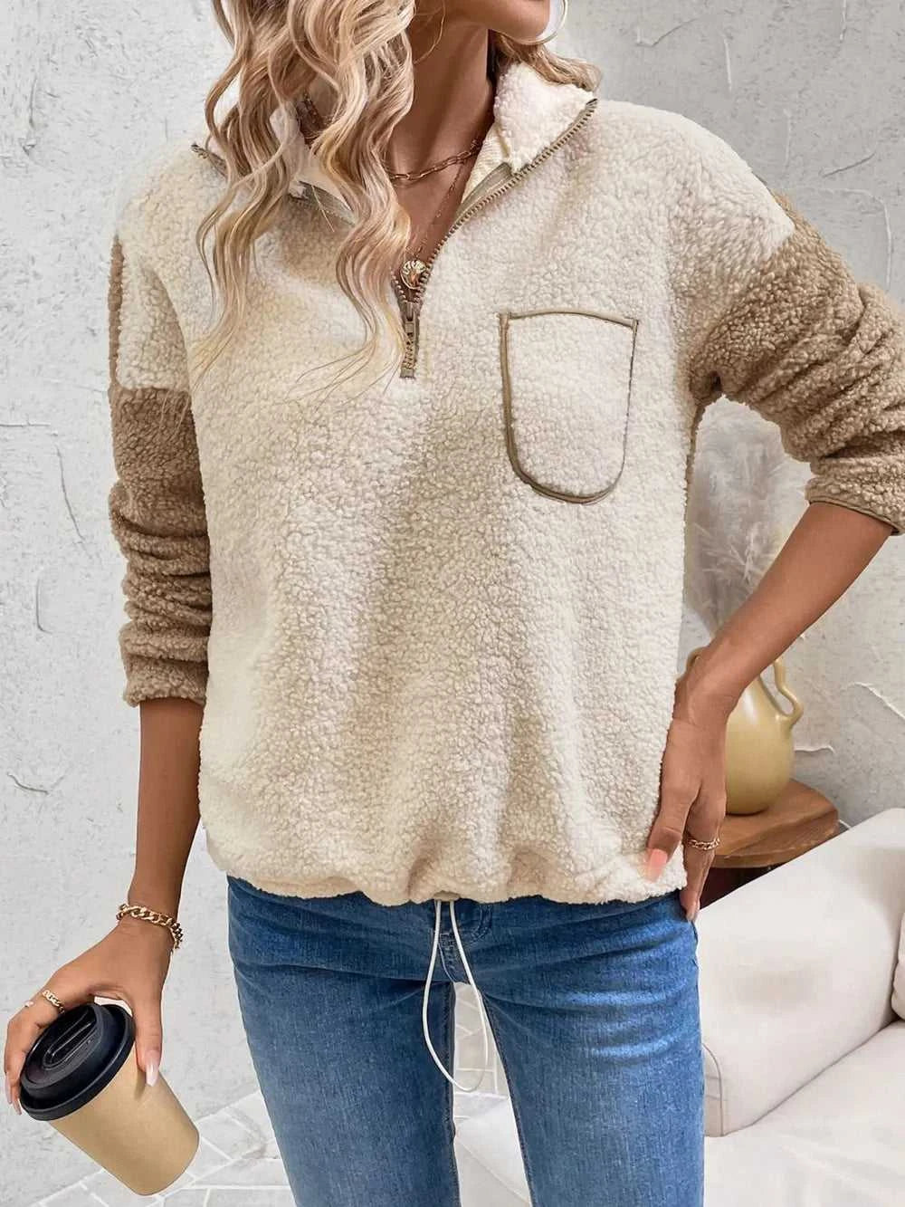 Perfee Contrast Half Zip Long Sleeve Sweatshirt 100100315381890 46 Affordable Fashion Under $100 Jerry's Apparel 