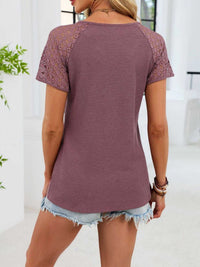 Lace Sleeve V-Neck Waffle Knit T-Shirt 100100150990299 25 Affordable Fashion Under $100 Jerry's Apparel 
