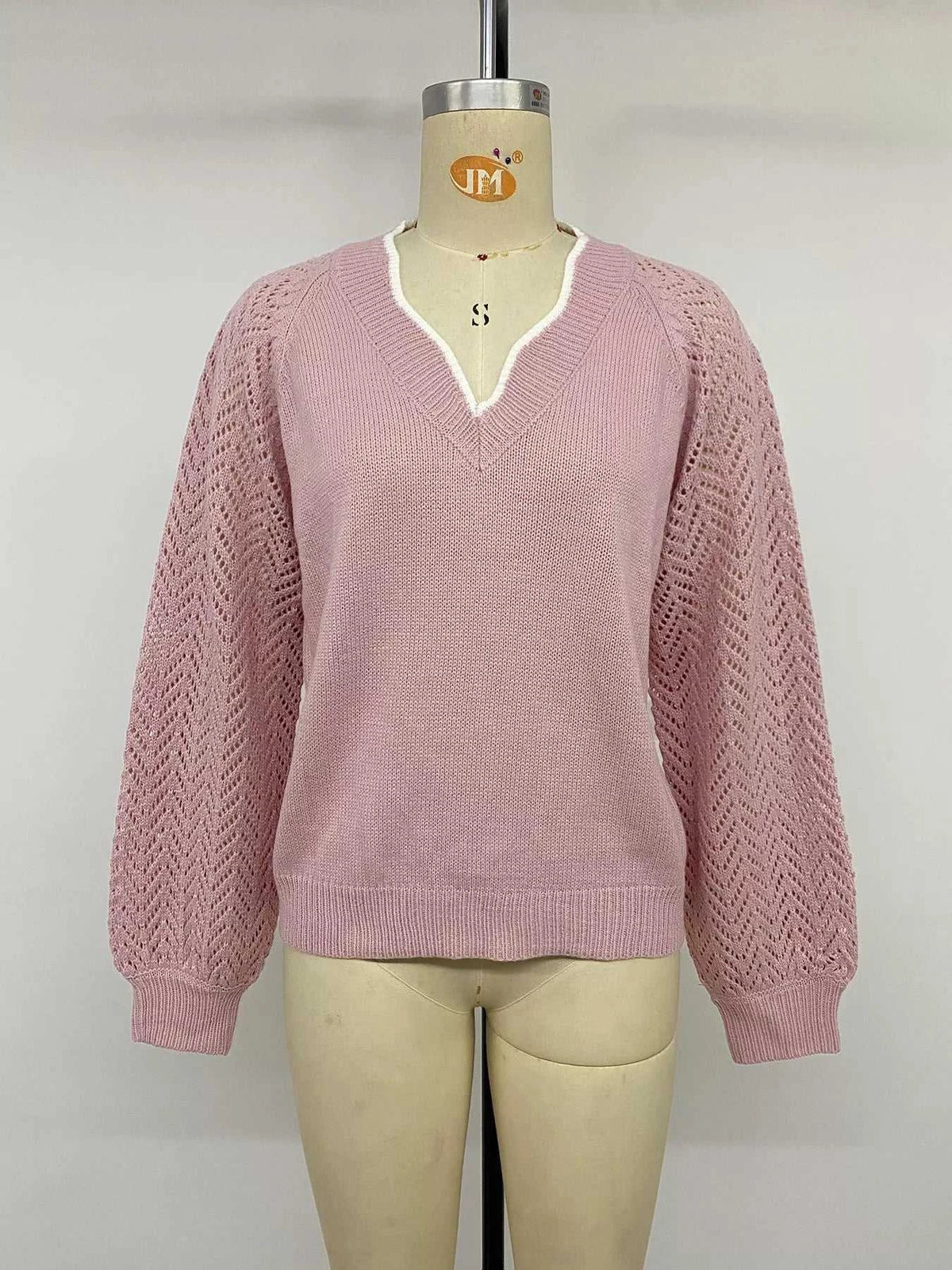 V-Neck Openwork Long Sleeve Sweater 100100123464940 41 Affordable Fashion Under $100 Jerry's Apparel 