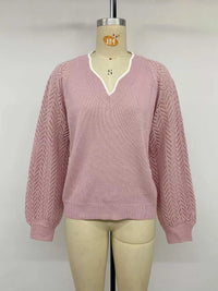 V-Neck Openwork Long Sleeve Sweater 100100123464940 41 Affordable Fashion Under $100 Jerry's Apparel 