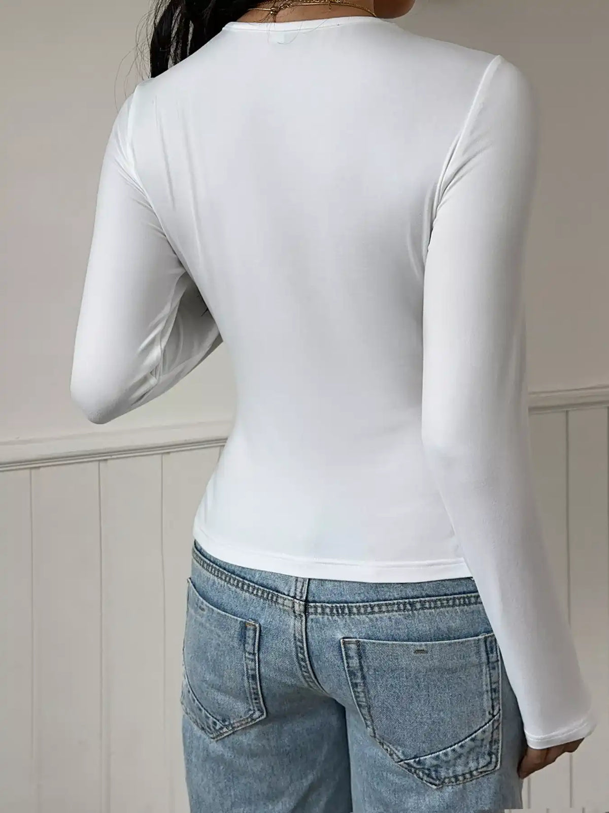 Lace-Trimmed V-Neck Tie-Front Long Sleeve T-Shirt 101001438447267 45 Affordable Fashion Under $100 Jerry's Apparel 