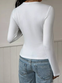 Lace-Trimmed V-Neck Tie-Front Long Sleeve T-Shirt 101001438447267 45 Affordable Fashion Under $100 Jerry's Apparel 
