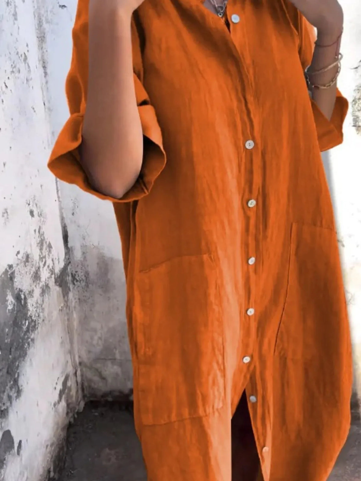 Full Size Casual Linen Button-Down Shirt Dress Plus Size
