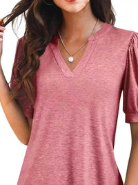 Puff Sleeve Notched Casual T-Shirt 100100978352776 23 Affordable Fashion Under $100 Jerry's Apparel 
