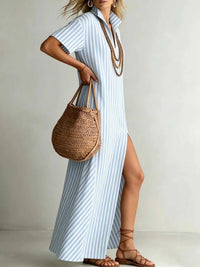 Striped High Slit Maxi Shirt Dress 100100070424614 40 Affordable Fashion Under $100 Jerry's Apparel 