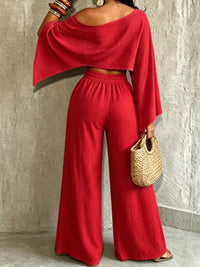 Boat Neck Crop Top and Wide-Leg Pants Set 101001634822589 57 Affordable Fashion Under $100 Jerry's Apparel 