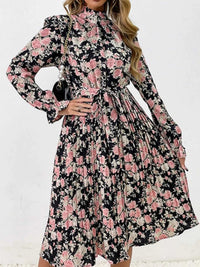 Floral Print Long Sleeve Pleated Midi Dress 100100269493915 46 Women's Midi Dress Affordable Boutique Dresses Under $50 Jerry's Apparel 