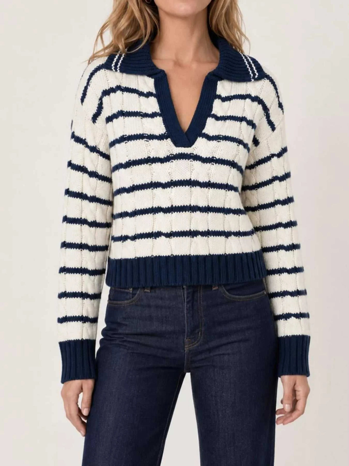 Striped Johnny Collar Dropped Shoulder Sweater 101002653501272 43 Affordable Fashion Under $100 Jerry's Apparel 