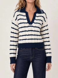 Striped Johnny Collar Dropped Shoulder Sweater 101002653501272 43 Affordable Fashion Under $100 Jerry's Apparel 