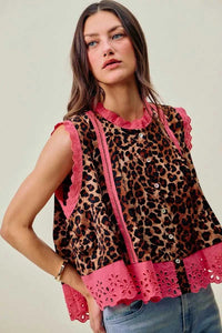 SO ME Leopard Button Up Pleated Sleeveless Blouse 100100904831039 51 Affordable Fashion Under $100 Jerry's Apparel 