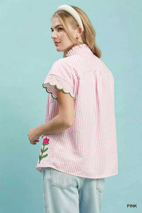 Umgee Embroidered Stripe Button Front Top 100100136141077 57 Affordable Fashion Under $100 Jerry's Apparel 